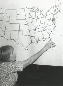 Jean Haviland points to a map showing top 10 shipwrecks of the East Coast. Photo by Ellsworth Boyd.