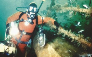 Diver Kenny gascon on the shipwreck Eureka. Photo Credit: Mike Boring