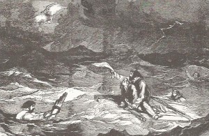 WRECK OF THE CENTRAL AMERICA, Adrift on the Ocean. Engraving from "Harper's Weekly" October 3, 1857, courtesy Schindler's Antiques, Charleston, South Carolina