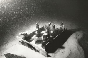 Bottles of whiskey and champagne were found on the wreck. Credit: Wayne Brusate